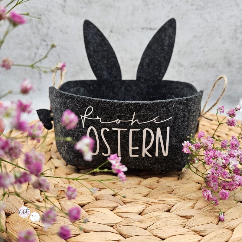 Hasenkörbchen | frohe Ostern | dunkelgrau meliert