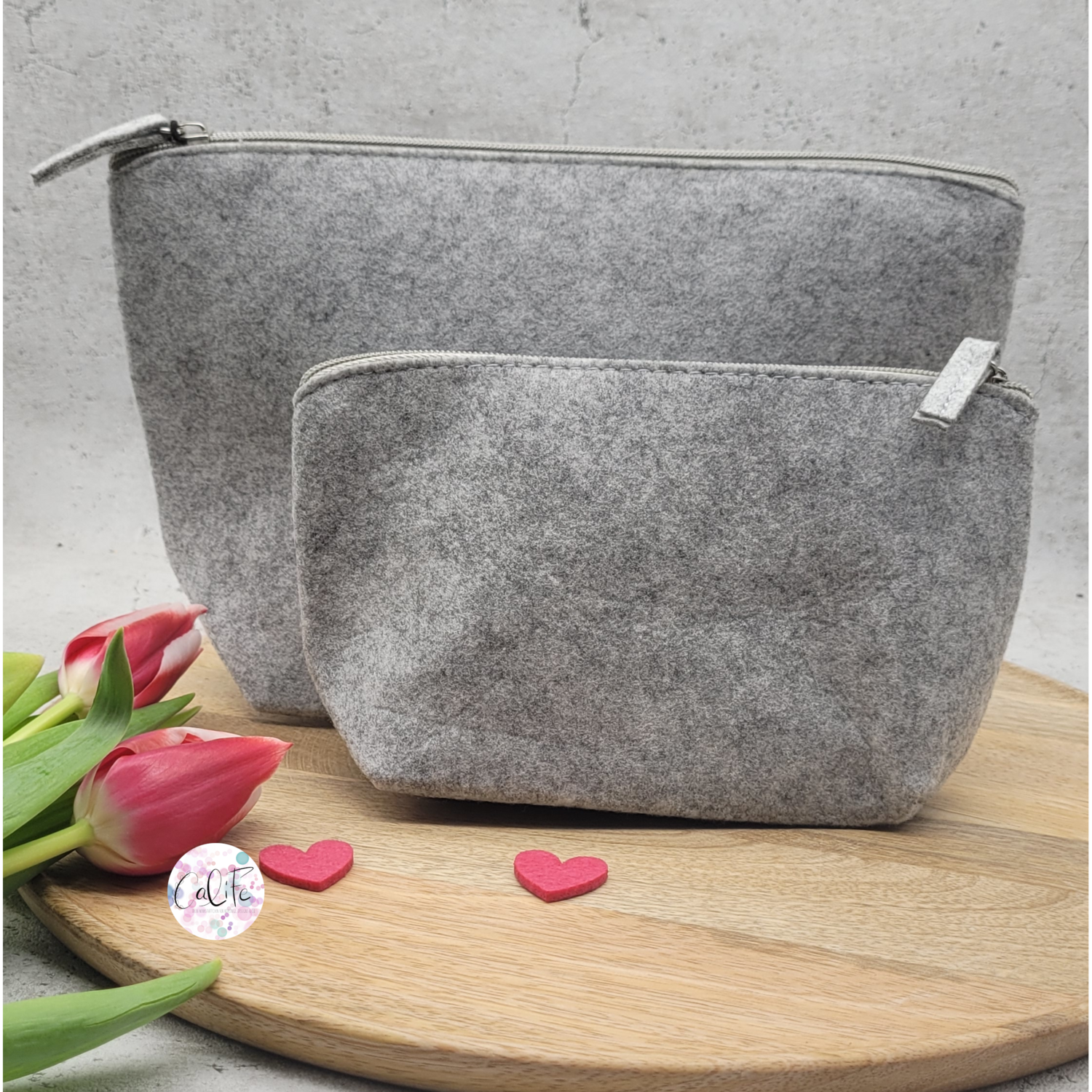 Filzkosmetiktasche groß | grau meliert