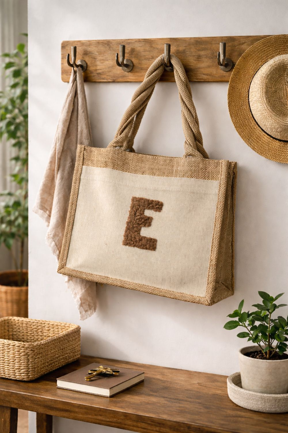 Jute Tasche Mini mit Stoffeinsatz | natur