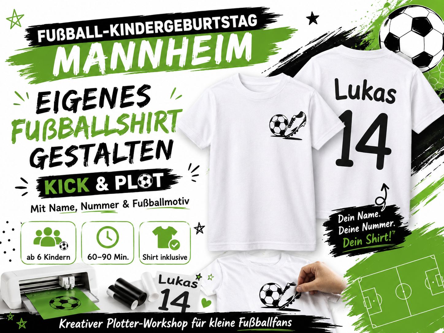 Fußballshirt-Workshop für Kindergeburtstag in Mannheim - einiges Fuballshirt gestalten Fußballshirt-Workshop für Kindergeburtstag in Mannheim - einiges Fuballshirt gestalten