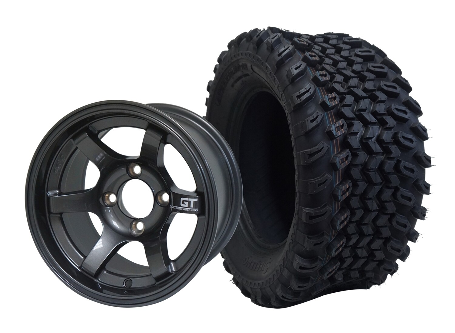 12” GT - Machined Gunmetal
Offset (-15mm) with All Terrain Tires 23&quot;x10.5-12
