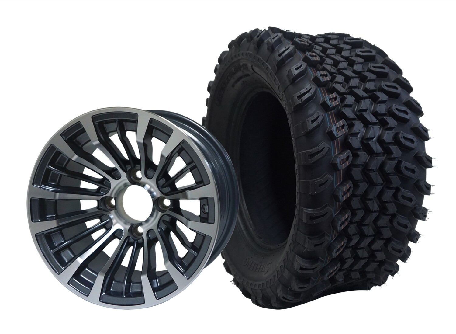 12” MATADOR - Machined
Gunmetal - Offset (-25mm) with All Terrain Tires 23&quot;x10.5-12