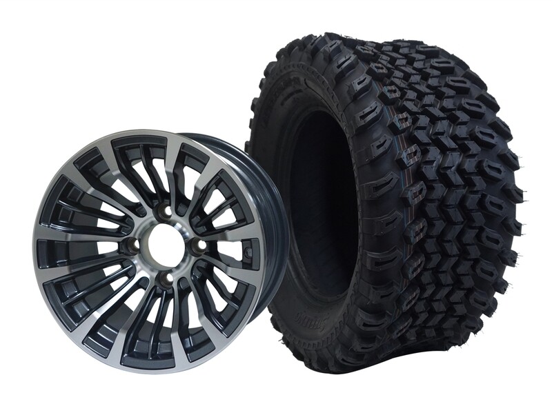 12” MATADOR - Machined
Gunmetal - Offset (-25mm) with All Terrain Tires 23&quot;x10.5-12
