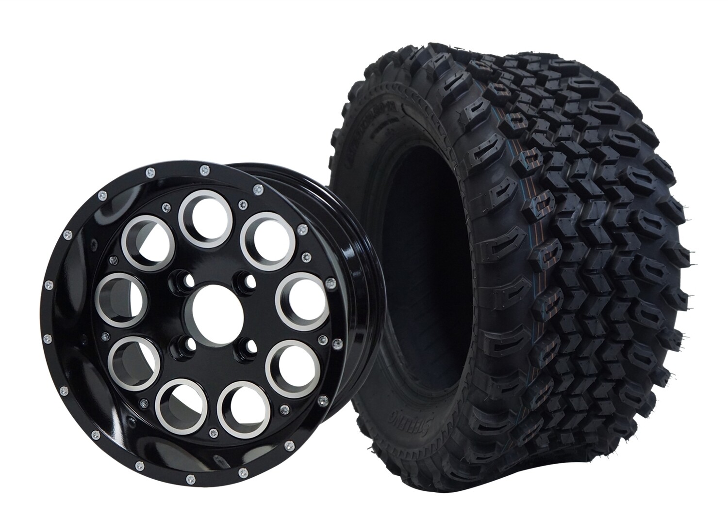 12” PIONEER - Glossy Black
Offset (-15mm) with All Terrain Tires 23&quot;x10.5-12