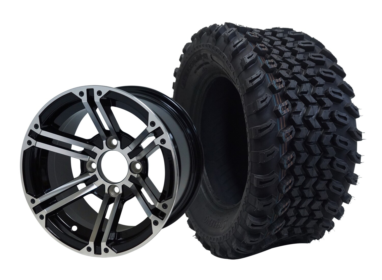 12” TERMINATOR - Machined
Black Offset (-15mm) with All Terrain Tires 23&quot;x10.5-12