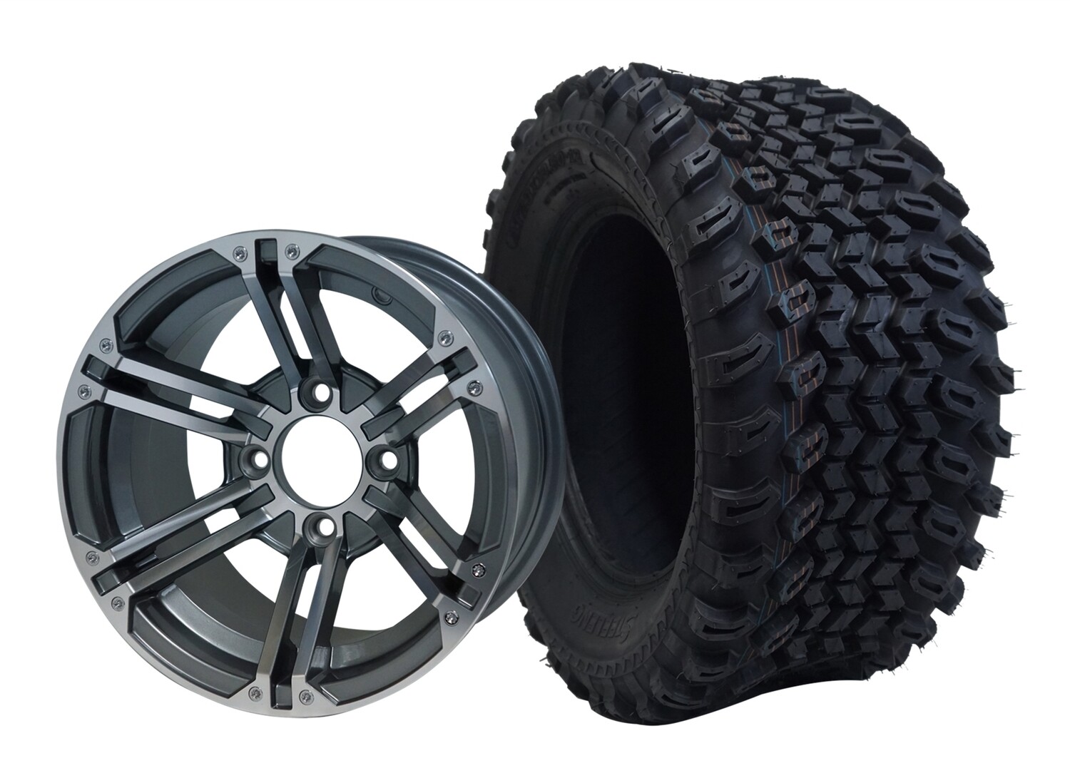 12” TERMINATOR - Machined
Gunmetal - Offset (-15mm) with All Terrain Tires 23&quot;x10.5-12