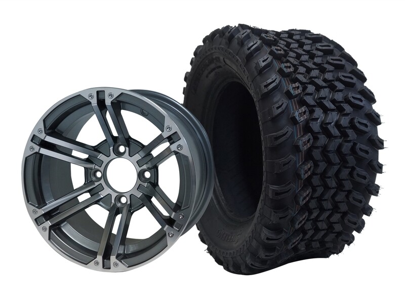 12” TERMINATOR - Machined
Gunmetal - Offset (-15mm) with All Terrain Tires 23&quot;x10.5-12