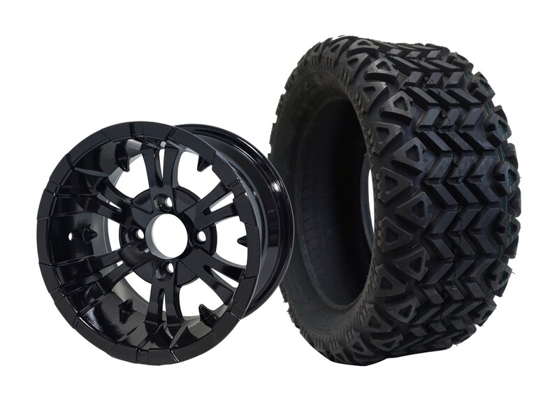 14&quot;x7&quot; BLACK VAMPIRE WHEELS and 23&quot;x10&quot;-14&quot; DOT ALL TERRAIN TIRES (4) - Steeleng