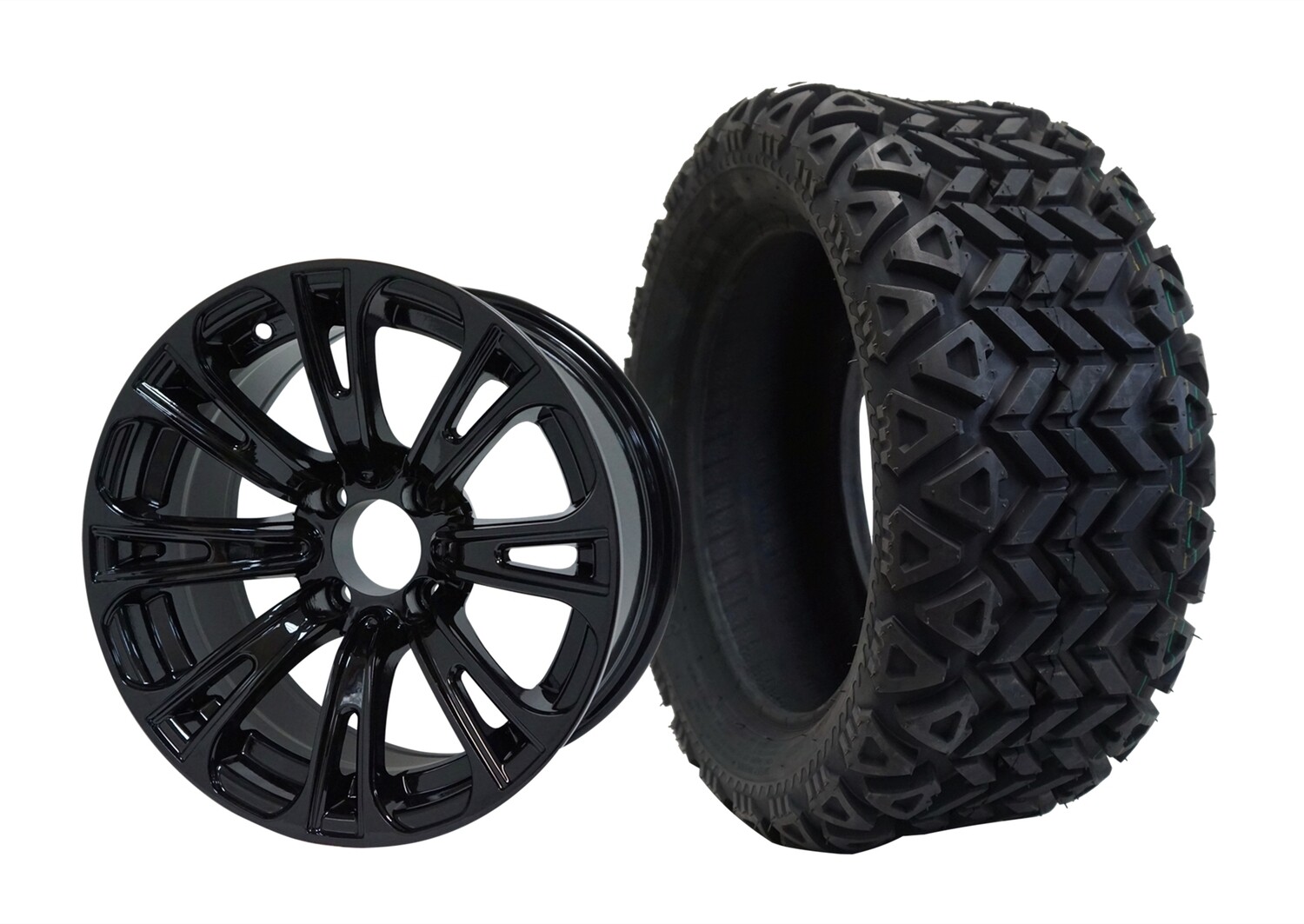 14&quot;x7&quot; BLACK LANCER WHEELS and 23&quot;x10&quot;-14&quot; DOT ALL TERRAIN TIRES (4)