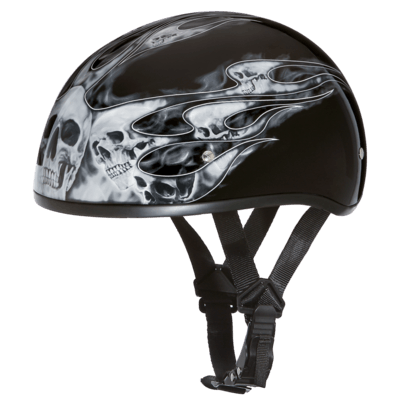 D6-SFS D.O.T. DAYTONA SKULL CAP - W/ SKULL FLAMES SILVER