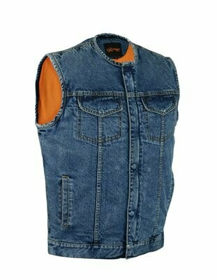 DM981BU CONCEALED SNAPS, DENIM MATERIAL, HIDDEN ZIPPER, W/O COLLAR