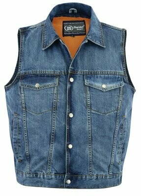 DM970BU SNAP FRONT DENIM VEST- BLUE