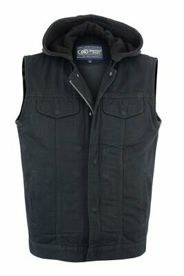 DM982 MEN'S BLACK DENIM SINGLE BACK PANEL CONCEALMENT VEST W/REMOVABLE HOOD