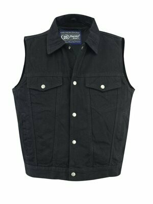 DM979BK SNAP/ZIPPER FRONT DENIM VEST- BLACK