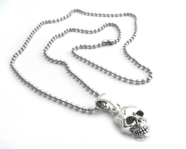 NSBC-SKXL SKULL PENDANT ON STAINLESS STEEL 30" SHOT BEED BALL CHAIN