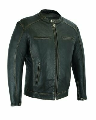 DS743 MEN'S CRUISER JACKET IN LIGHTWEIGHT DRUM DYED DISTRESSED NAKED LAMBSKIN