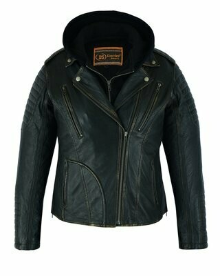 DS878 WOMEN’S LIGHTWEIGHT DRUM DYED DISTRESSED NAKED LAMBSKIN M/C JACKET