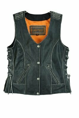 DS285V WOMEN’S GRAY VEST WITH GROMMET AND LACING ACCENTS