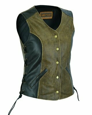 DS214 WOMEN’S STYLISH LONGER BODY ¾ VEST – SIDE LACES – TWO TONE