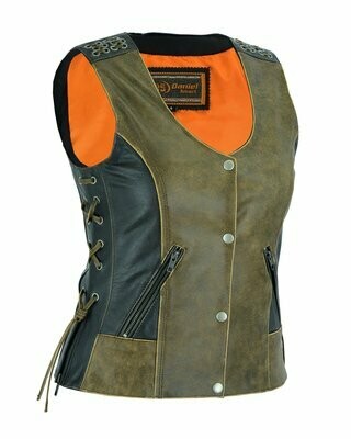 DS298 WOMEN’S VEST WITH GROMMET AND LACING ACCENTS – TWO TONE