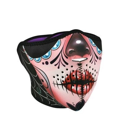 WNFM082H ZAN® HALF MASK- NEOPRENE- SUGAR SKULL REVERSIBLE TO PURPLE
