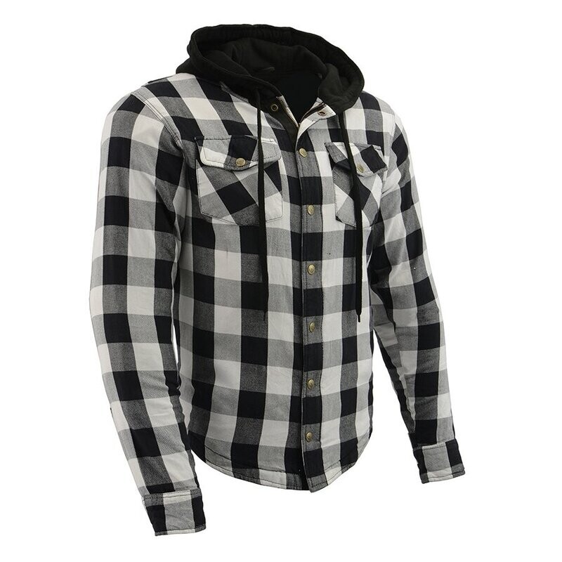 Men’s Armored Biker Flannel Shirt w/ Hood & Aramid® by DuPont™ Fibers