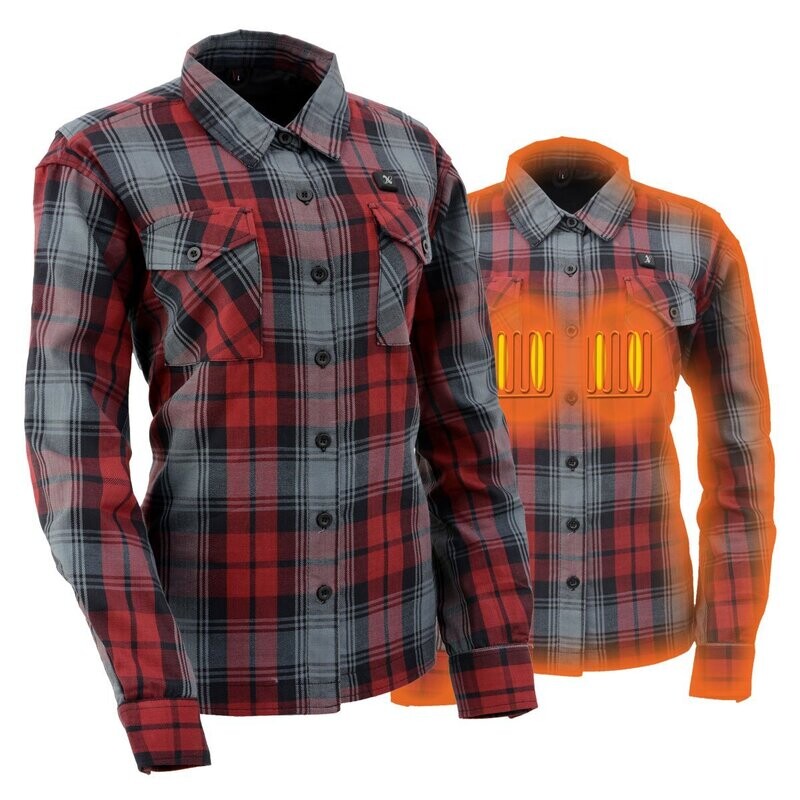 Women’s ‘Bonnie’ Black, Grey and Red Heated Flannel Long Sleeve Shirt