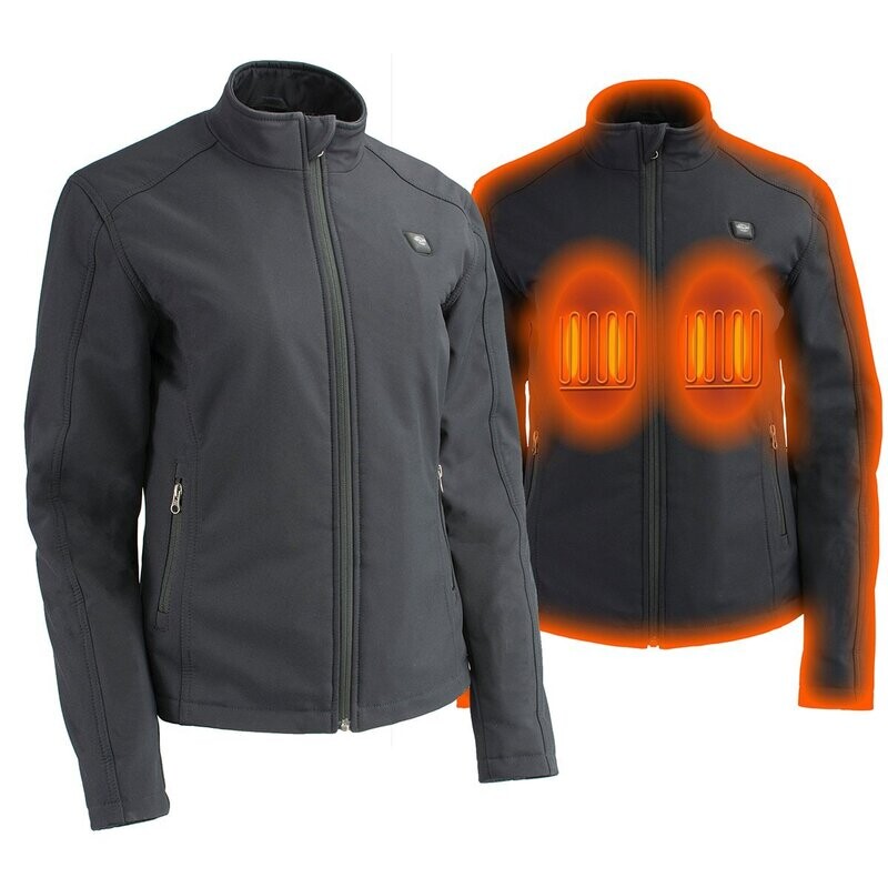 Women Zipper Front Heated Soft Shell Jacket w/ Front & Back Heating Elements