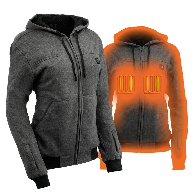 Women Zipper Front Heated Hoodie w/ Front & Back Heating Elements and Glove Connection – Battery Pack Included