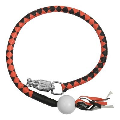 GBW209B LEATHER BIKER WHIP–ORANGE/BLACK W / WHITE POOL BALL