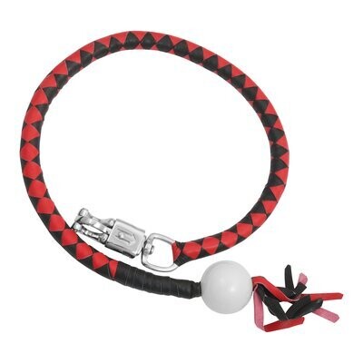 GBW211B LEATHER BIKER WHIP–RED/BLACK W / WHITE POOL BALL