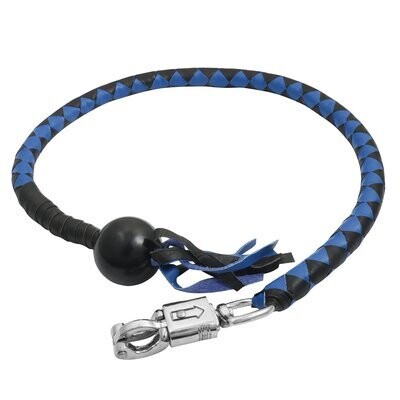 GBW210B LEATHER BIKER WHIP–BLUE/BLACK W / BLACK POOL BALL