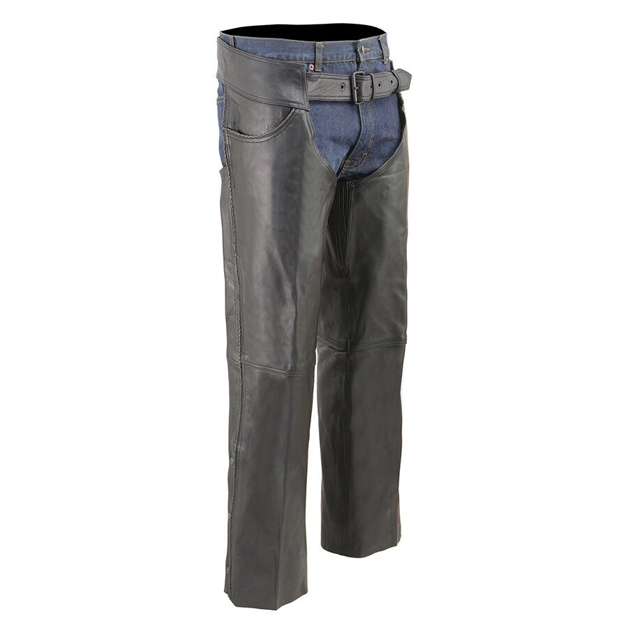 Men’s Classic Black Braided Jean Style Leather Chaps
Brand : Milwaukee Leather