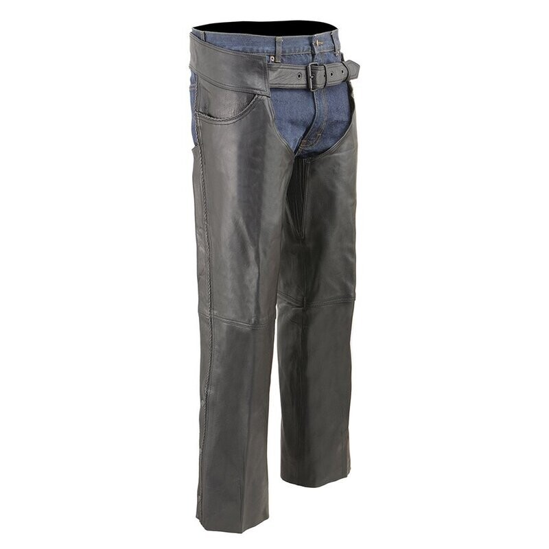 Men’s Classic Black Braided Jean Style Leather Chaps
Brand : Milwaukee Leather