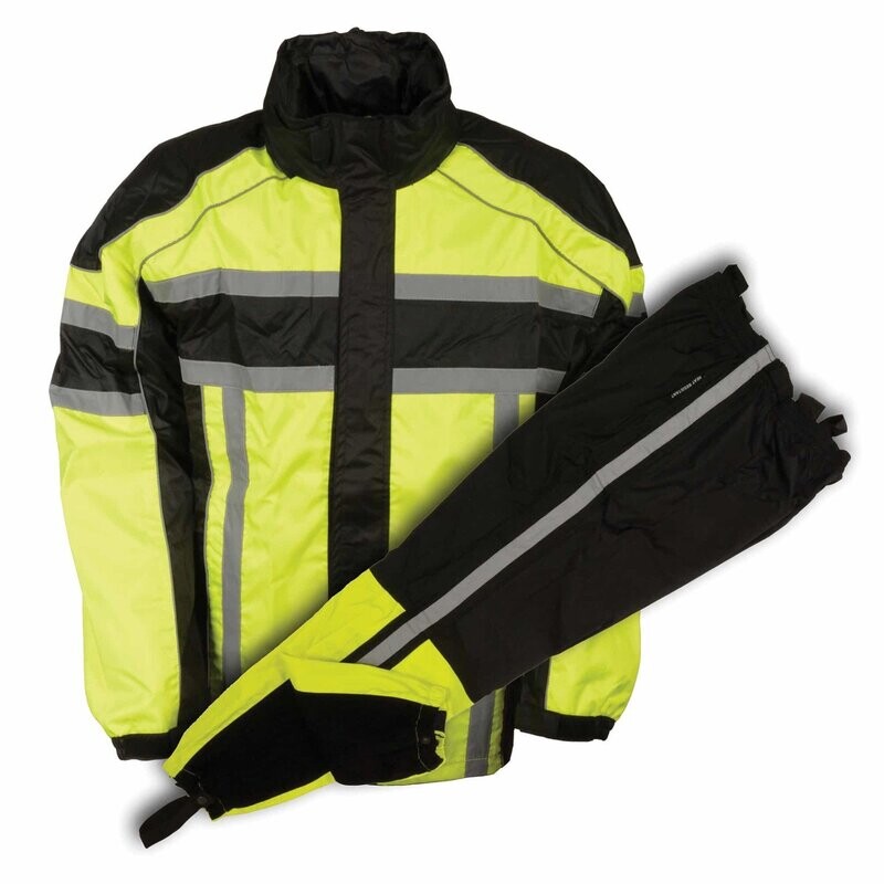 Men’s Black & Neon Green Rain Suit Water Resistant w/ Reflective Tape
Brand : Milwaukee Leather Performance Apparel
