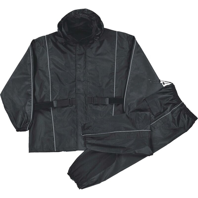 Men’s Black Waterproof Rain Suit w/ Reflective Piping & Heat Guard
Brand : Milwaukee Leather Performance Apparel