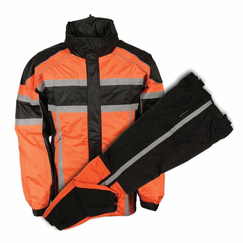 Men’s Black & Orange Rain Suit Water Resistant w/ Reflective Tape
Brand : Milwaukee Leather Performance Apparel