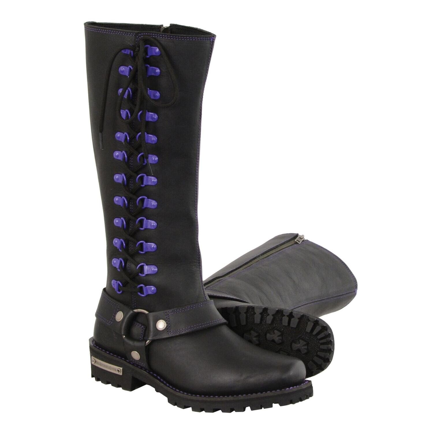 Women’s 14″Inch Leather Harness Boot w/ Purple Accent Lacing
Brand : Milwaukee Boots