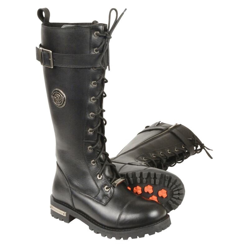 Women’s 14″Inch Lace to Toe High Rise Leather Boot w/ Calf Buckle-Wide Milwaukee Leather