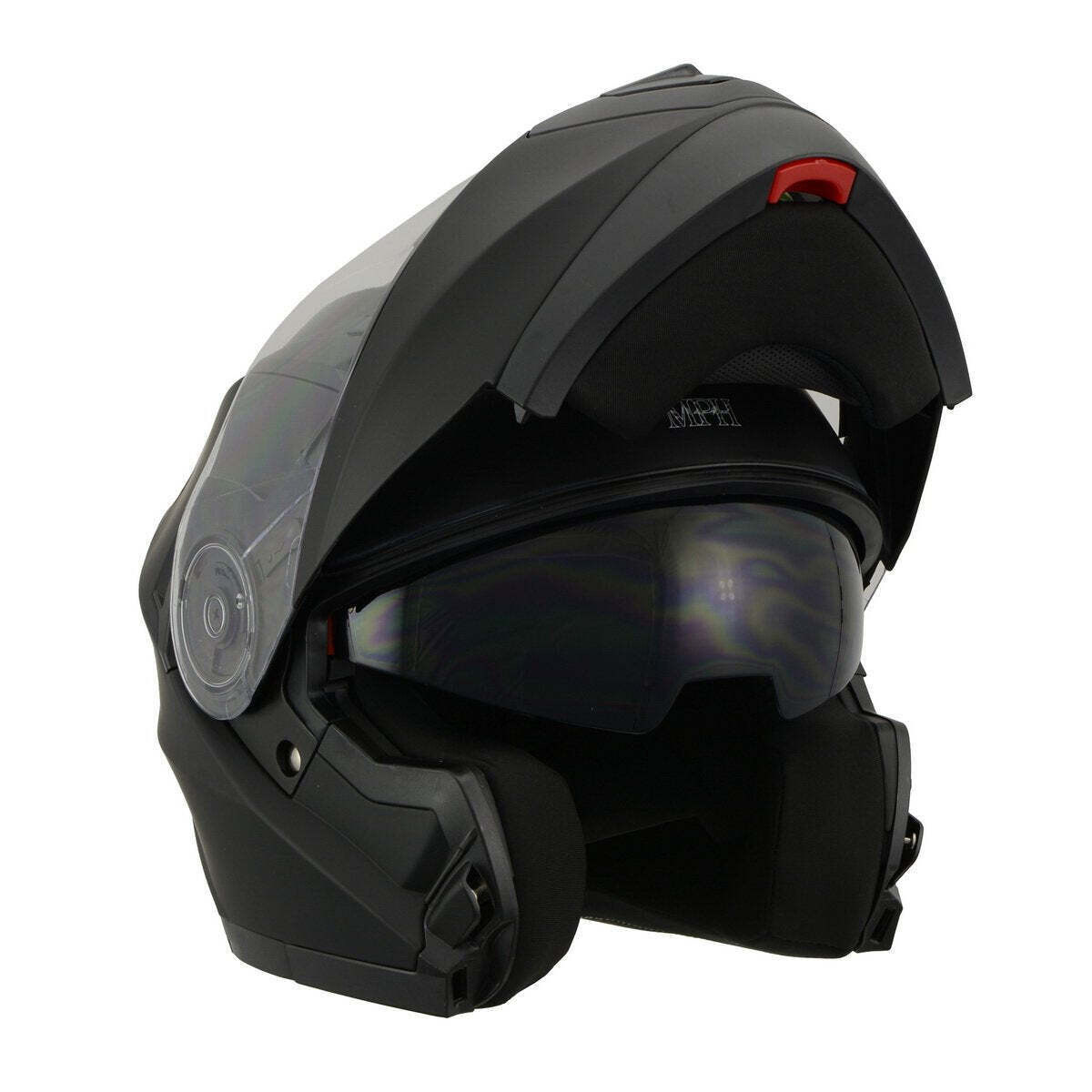MILWAUKEE PERFORMANCE HELMETS MPH9803DOT 'IONIZED' MATTE BLACK ADVANCED MODULAR MOTORCYCLE HELMET WITH DROP DOWN VISOR