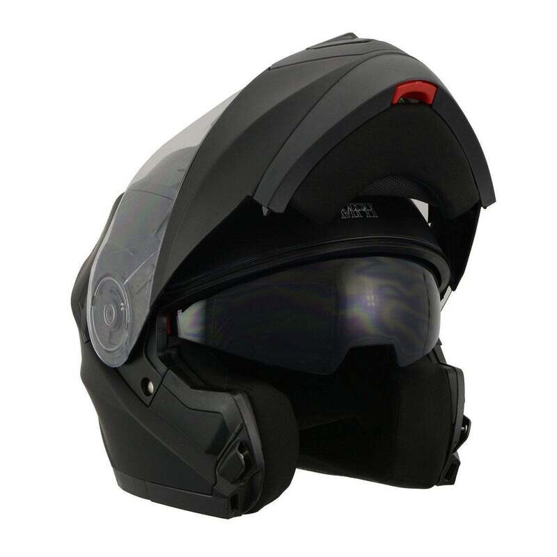 MILWAUKEE PERFORMANCE HELMETS MPH9803DOT 'IONIZED' MATTE BLACK ADVANCED MODULAR MOTORCYCLE HELMET WITH DROP DOWN VISOR