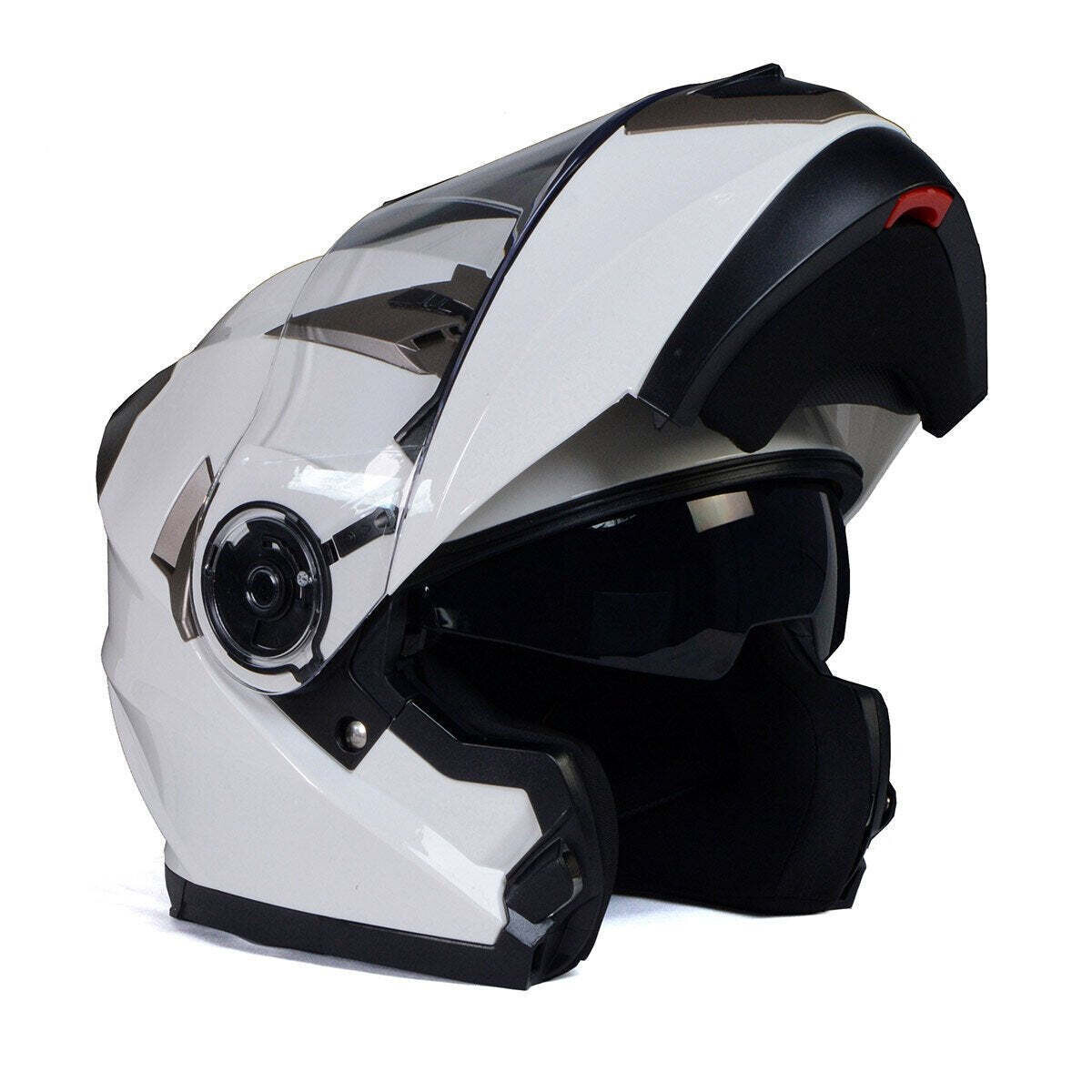 MILWAUKEE HELMETS MPH9807DOT 'IONIZED' GLOSS WHITE ADVANCED MOTORCYCLE MODULAR HELMET WITH DROP DOWN VISOR