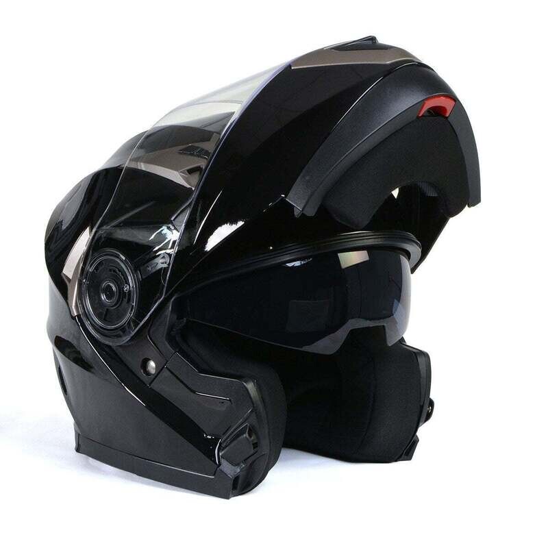 MILWAUKEE HELMETS MPH9806DOT 'IONIZED' GLOSS BLACK ADVANCED MOTORCYCLE MODULAR HELMET WITH DROP DOWN VISOR