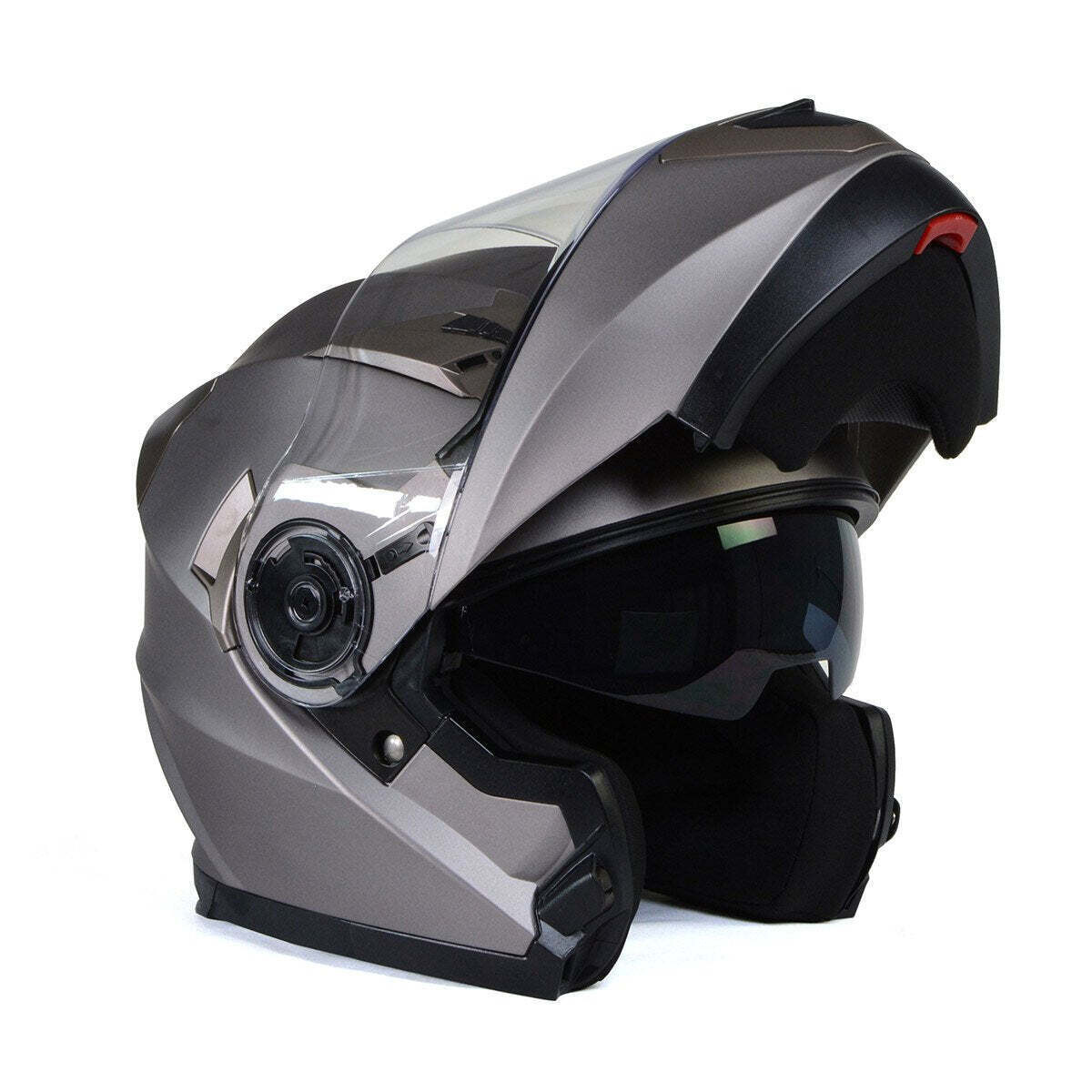 MILWAUKEE HELMETS MPH9808DOT 'IONIZED' SILVER ADVANCED MOTORCYCLE MODULAR HELMET WITH DROP DOWN VISOR