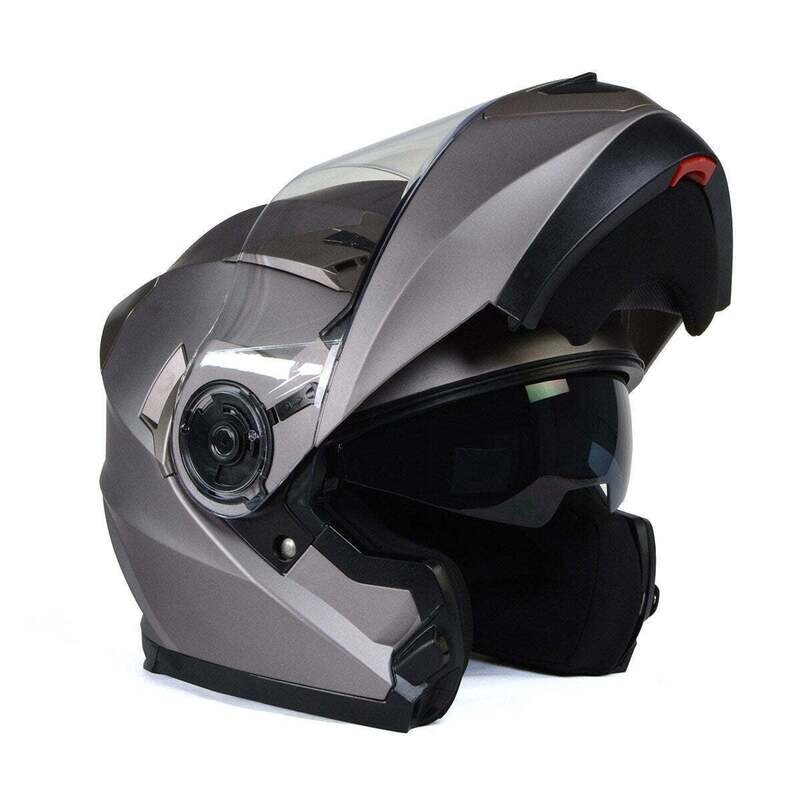 MILWAUKEE HELMETS MPH9808DOT 'IONIZED' SILVER ADVANCED MOTORCYCLE MODULAR HELMET WITH DROP DOWN VISOR