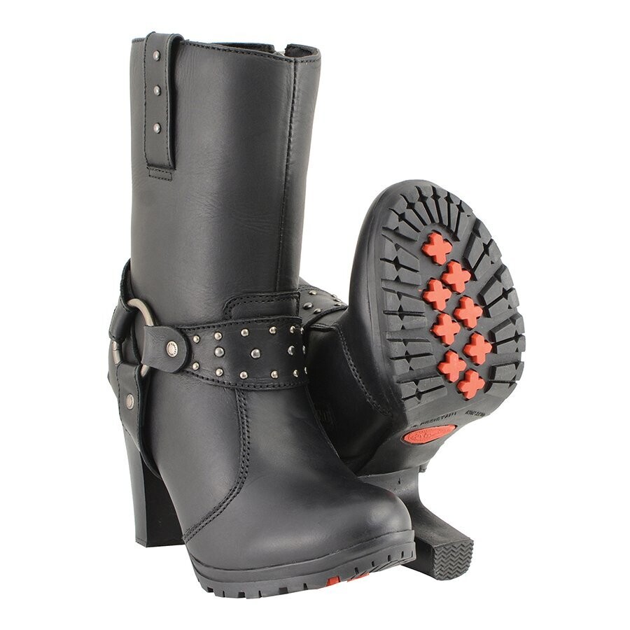 Women’s Black Leather Harness Boot with Block Heel
Brand : Milwaukee Boots