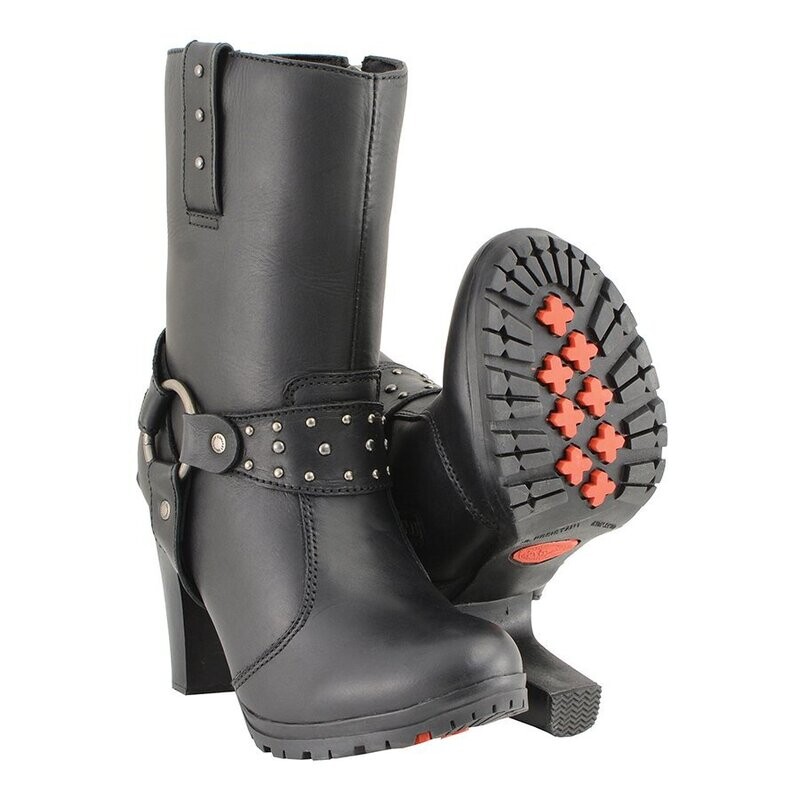 Women’s Black Leather Harness Boot with Block Heel
Brand : Milwaukee Boots
