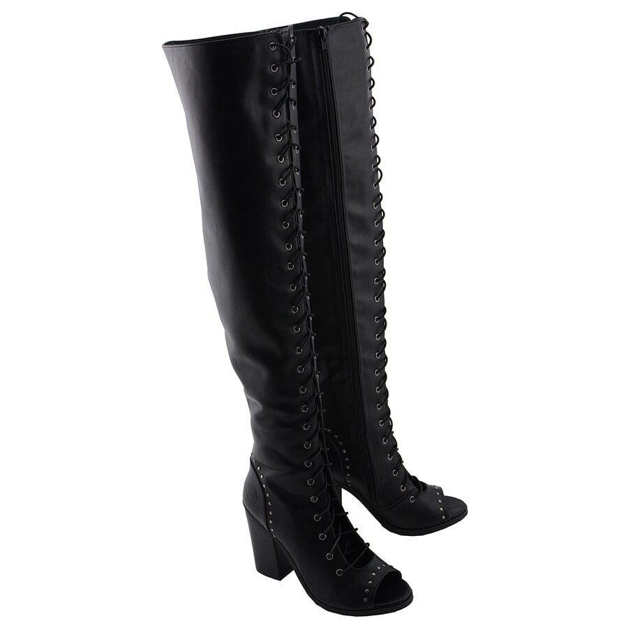 Women Lace Front Knee High Boot w/ Open Toe
Brand : Milwaukee Boots