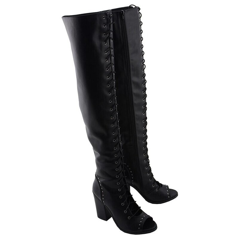 Women Lace Front Knee High Boot w/ Open Toe
Brand : Milwaukee Boots