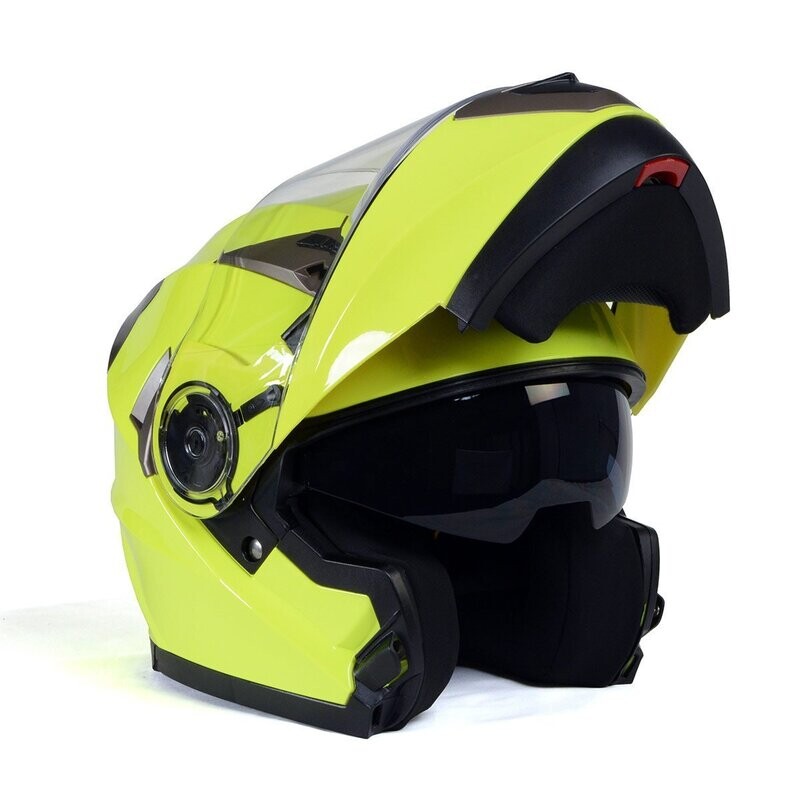 MILWAUKEE HELMETS MPH9809DOT 'IONIZED' NEON YELLOW ADVANCED MOTORCYCLE MODULAR HELMET WITH DROP DOWN VISOR